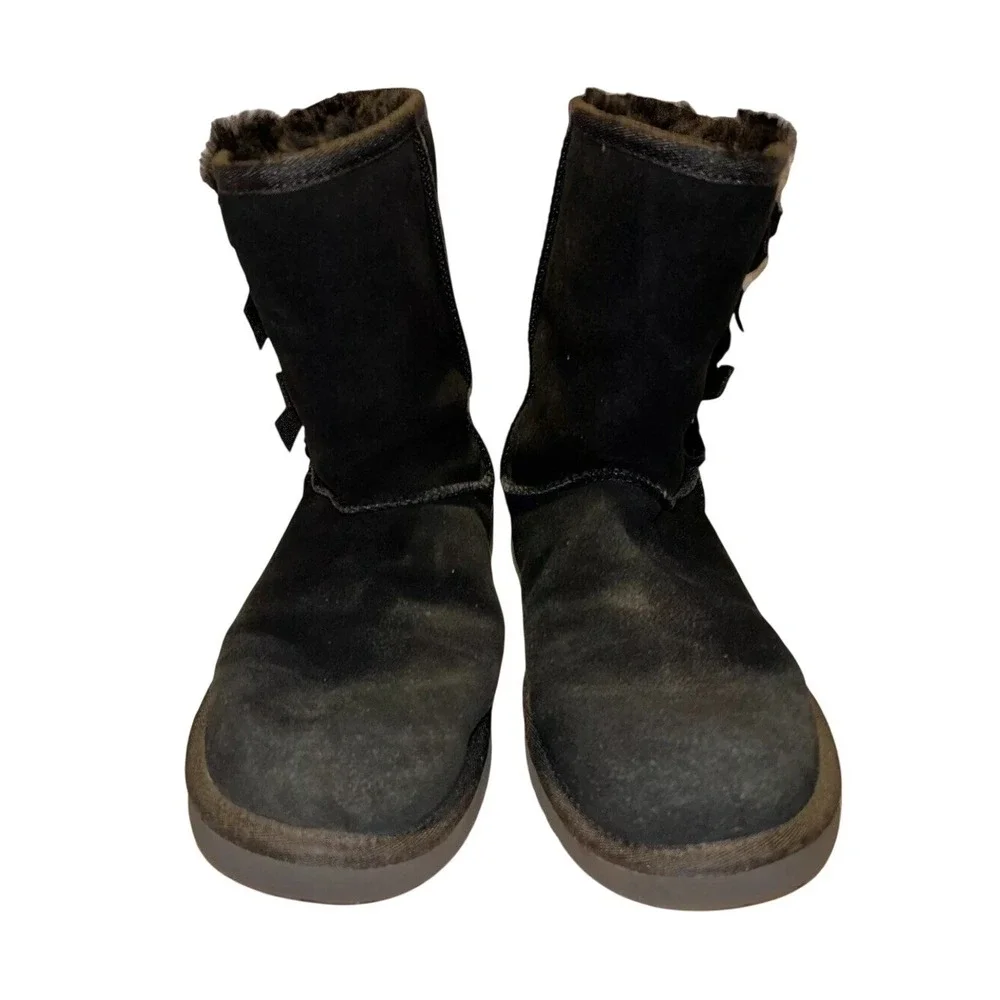 Koolaburra by UGG Victoria Short Black Suede Bow Boots 1015874 Womens 10